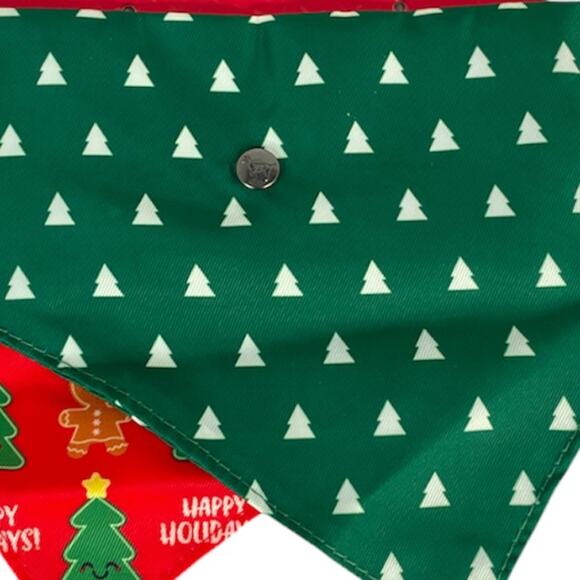 FuzzYard Christmas Trees & Gingerbread Men Reversible Bandana Red Green Size M/L - Picture 5 of 8